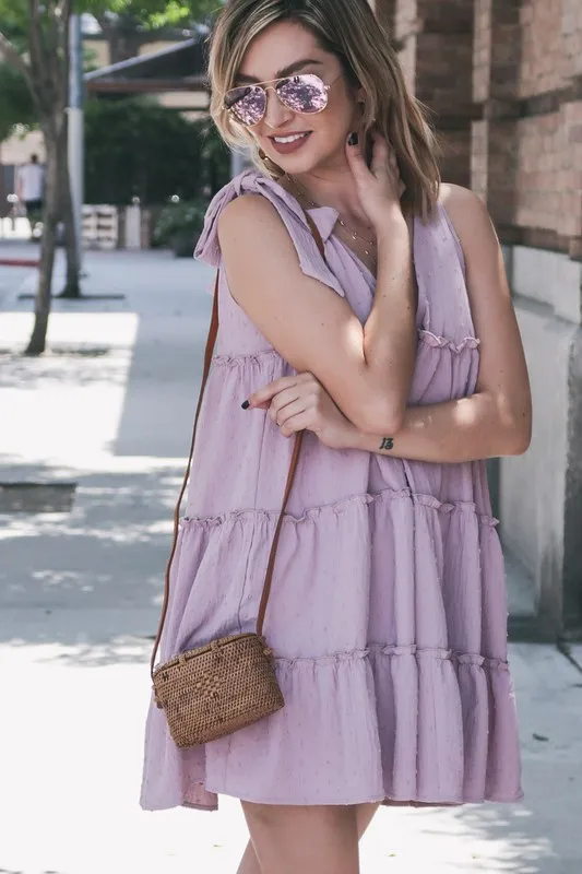 Polka Dot Textured Layered Flounce Ruffle Dress, image 5