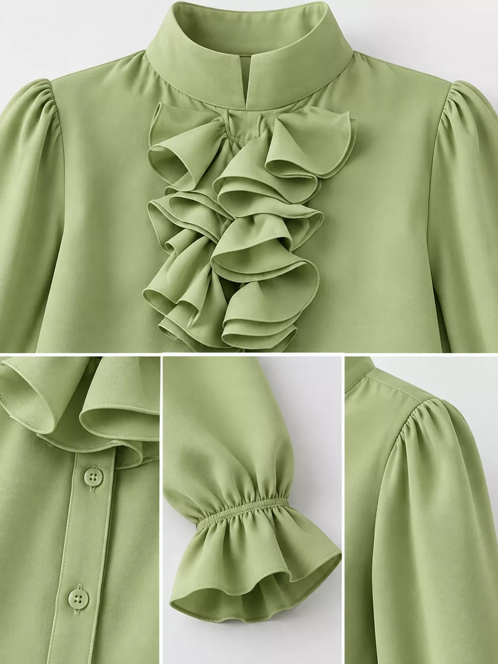 Ruffled Stand-Collar Blouse with Long Lantern Sleeves, image 40