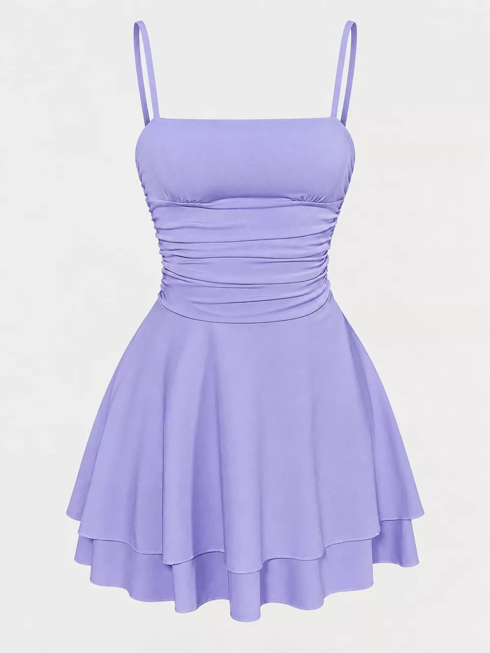 Ruched Spaghetti Strap Layered Mini Dress, image 58