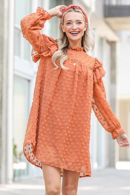 Lovely Ruffle Shoulder with Textured Woven Dress, image 6