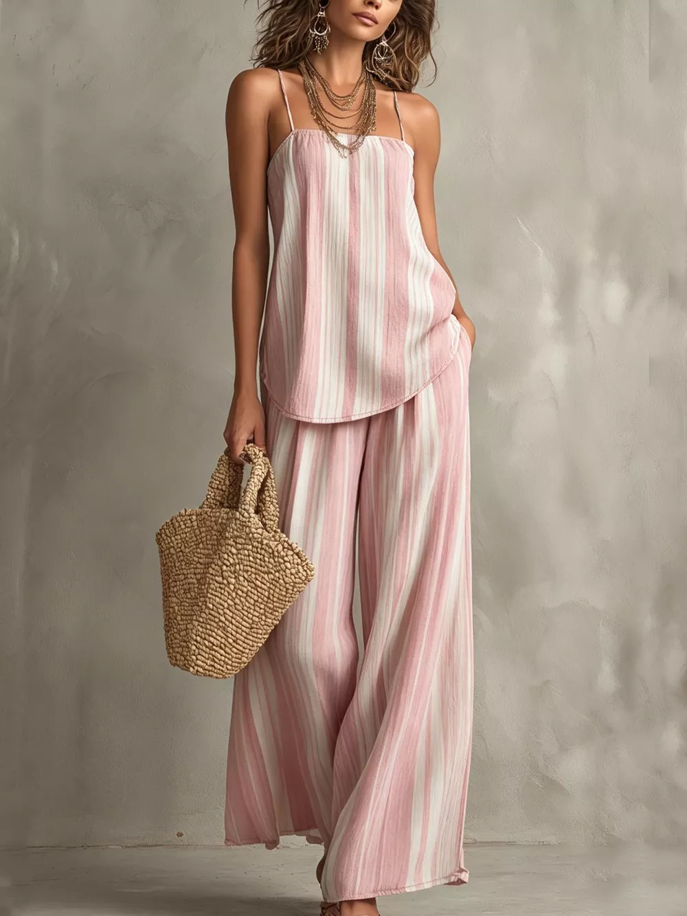 Striped Cami and Wide Leg Pants Set, image 4
