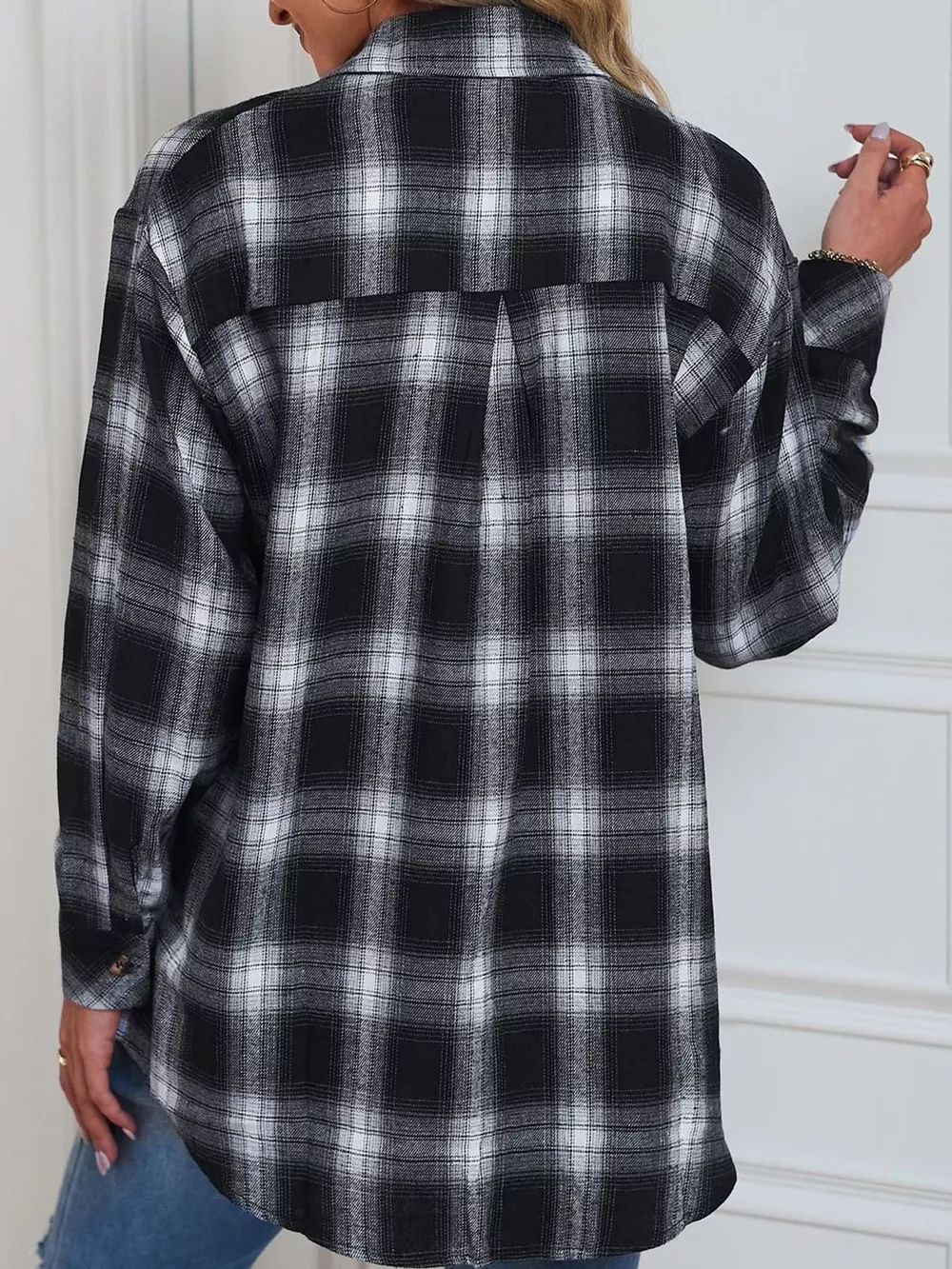 Plaid Button-Down Oversized Shirt, image 4