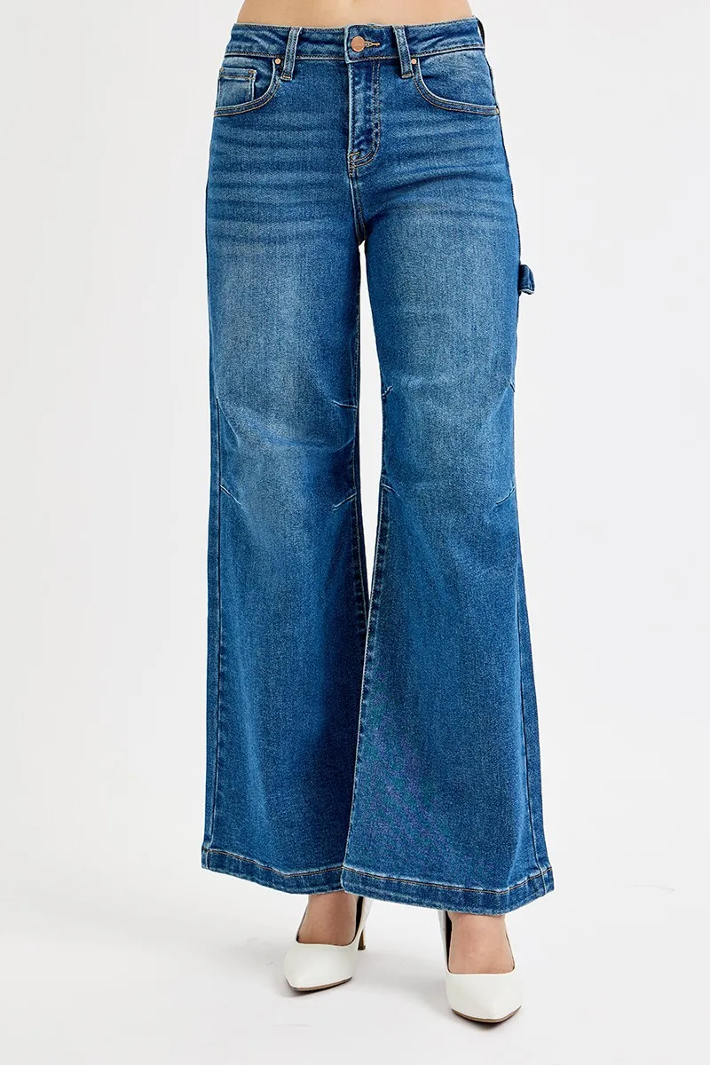 Full Size High Rise Wide Leg Patch Detailed Jeans Plus Size, image 5