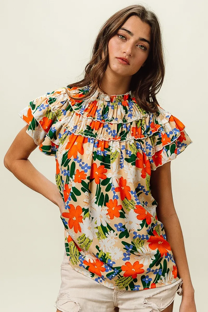 Multi Color Floral Print Woven Top, image 14