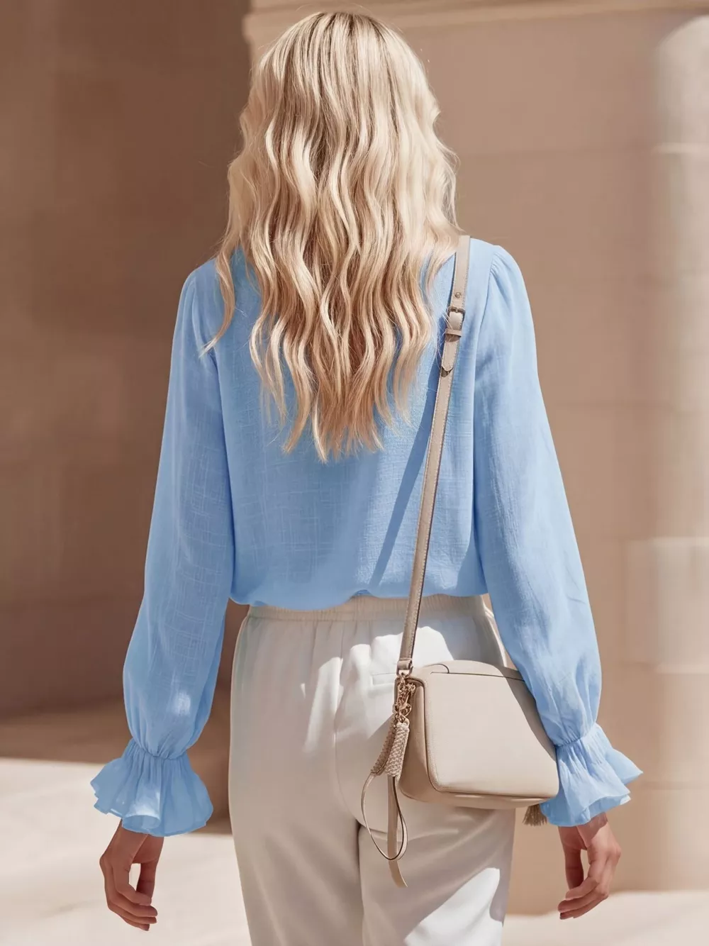 Ruffled V-Neck Long Sleeve Blouse, image 11