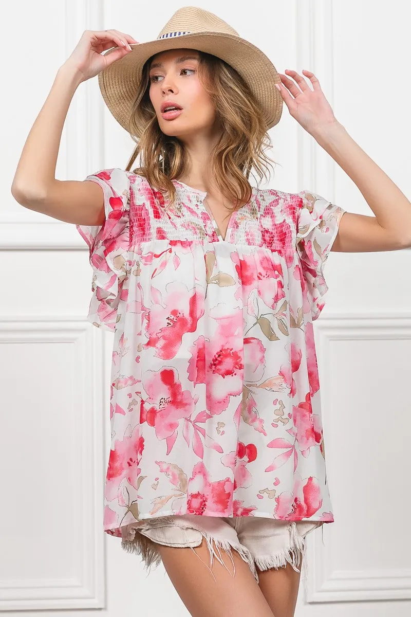 Floral Print Flutter Sheer Top, image 14