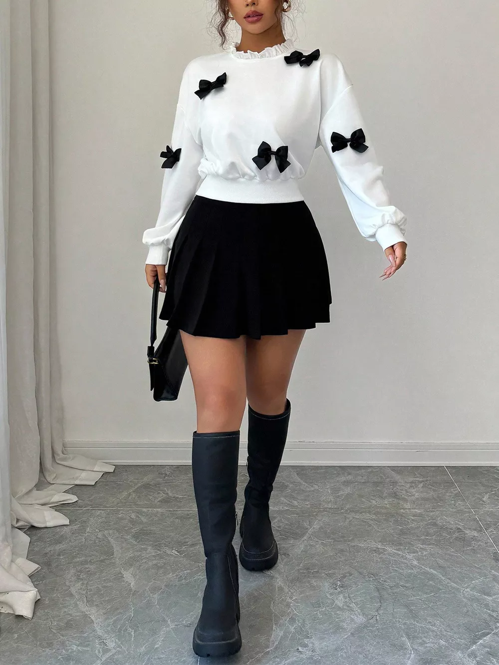 Bow Decor Dropped Shoulder Sweatshirt, image 4