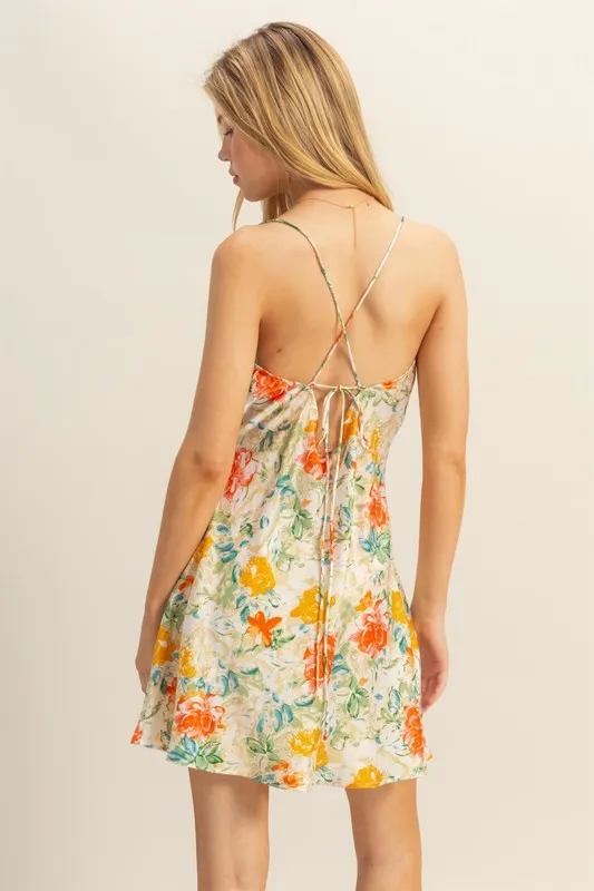 Floral Cowl Neck Flirty Satin Mini Dress, image 5