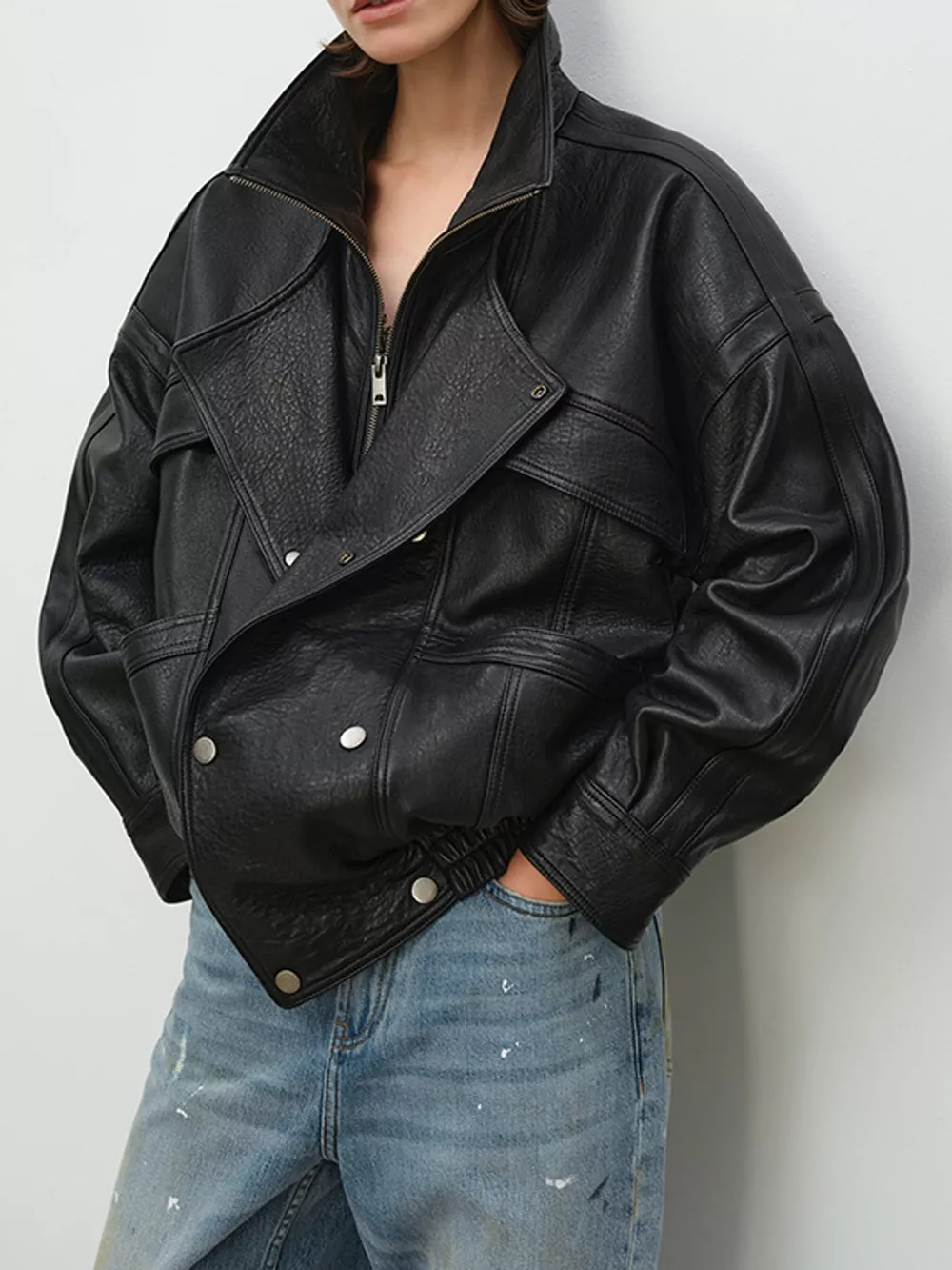 Snap Down Leather Jacket, image 12