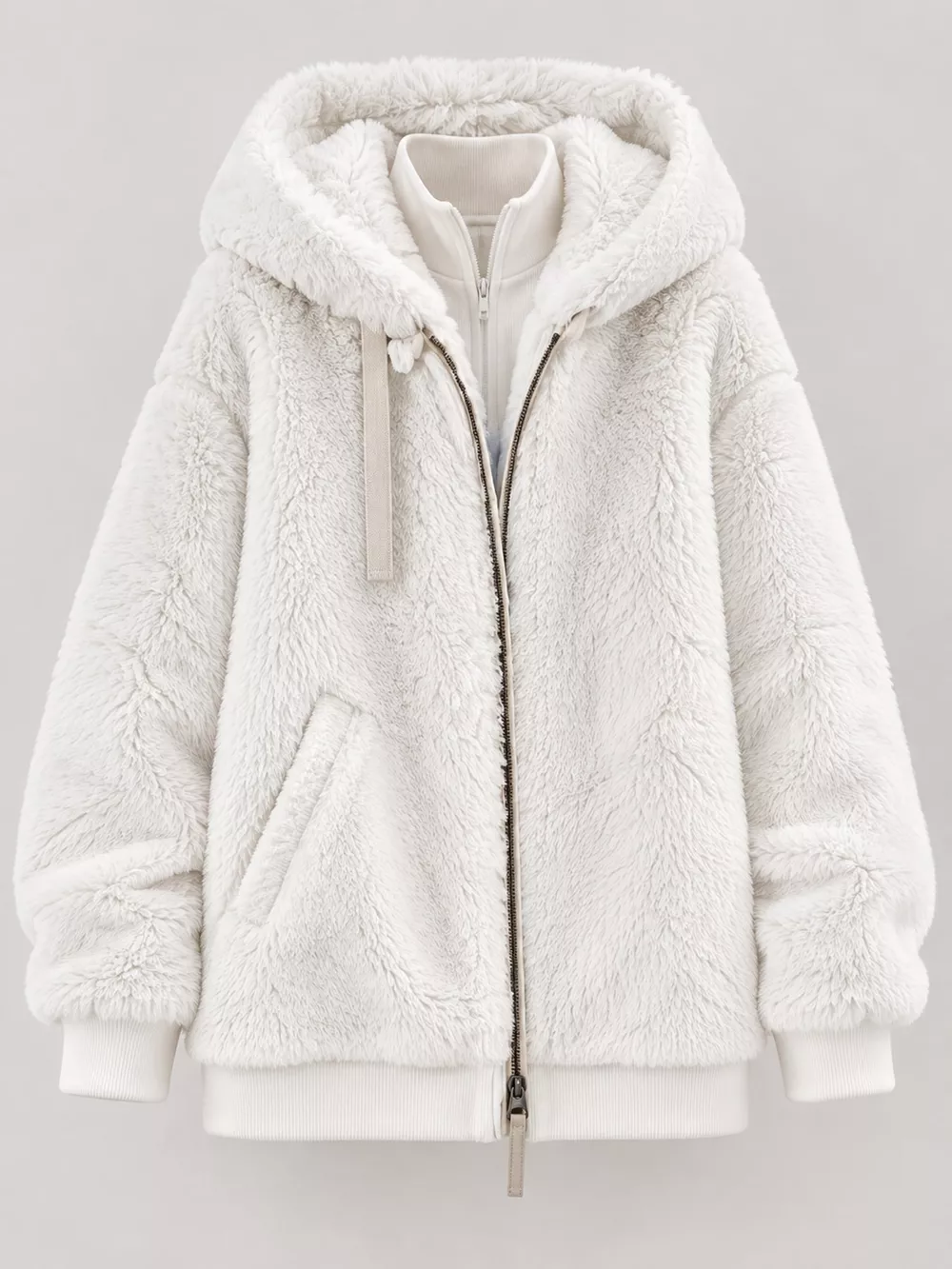 Full Size Faux Fur Zip Up Hooded Outerwear Plus Size, image 4