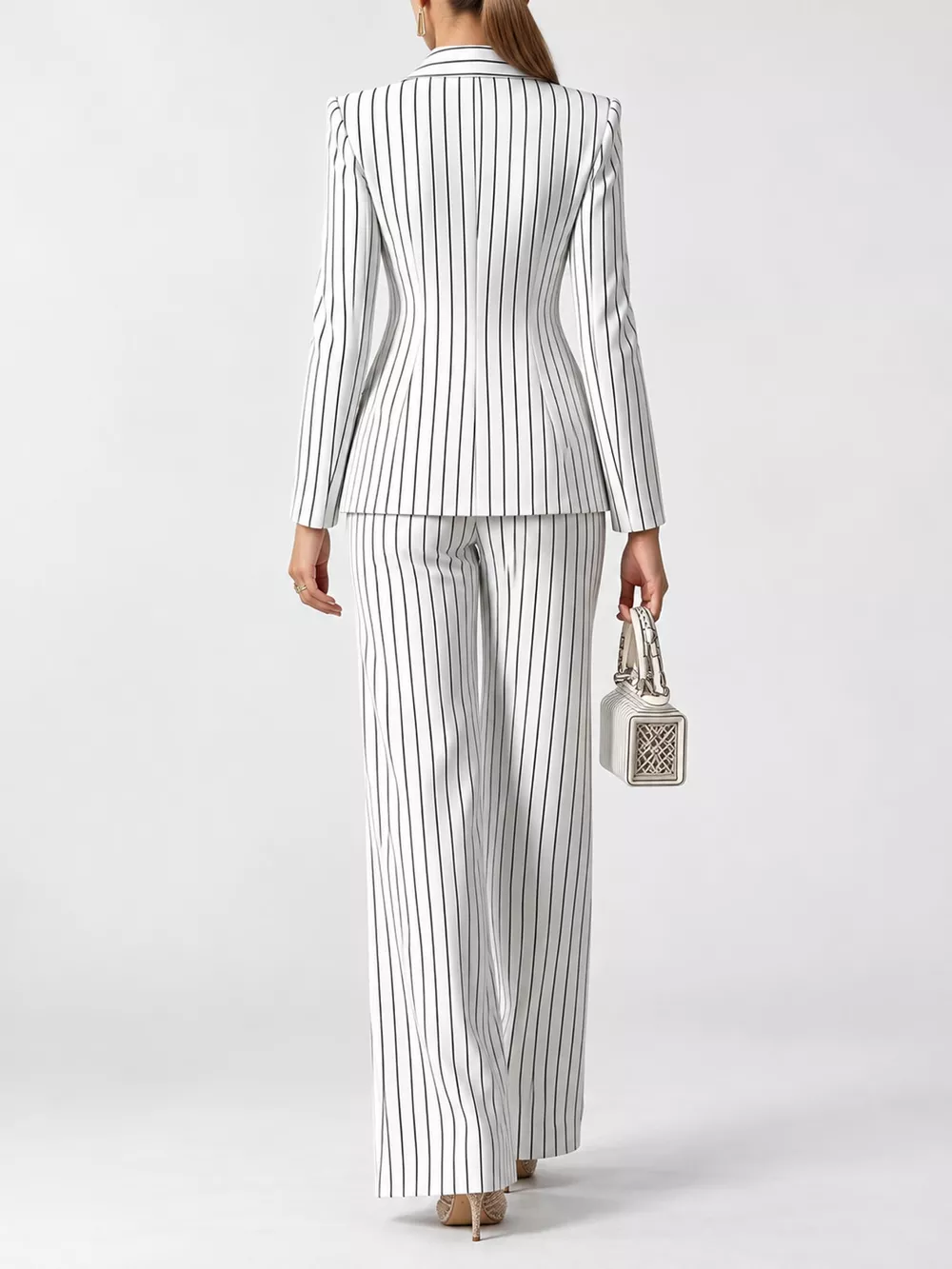 Double-Breasted Pinstripe Blazer and Wide-Leg Pants Set, image 19