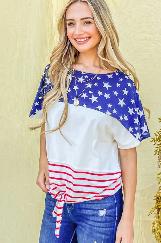 American Flag Print Tie Knot Front Casual Top, image 7