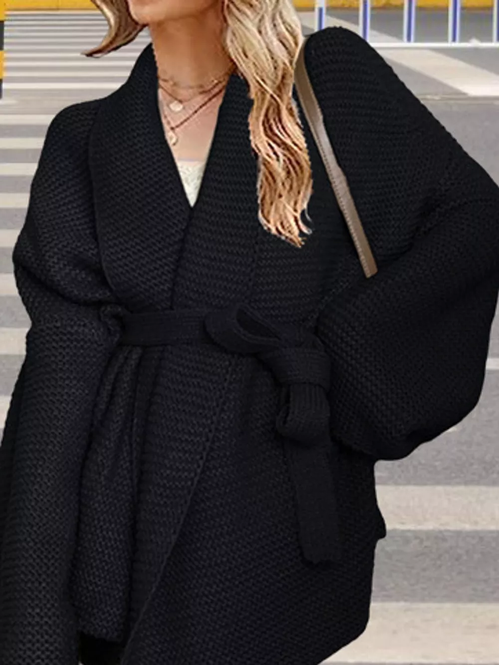 Full Size Belted Open-Front Knit Cardigan Plus Size, image 3