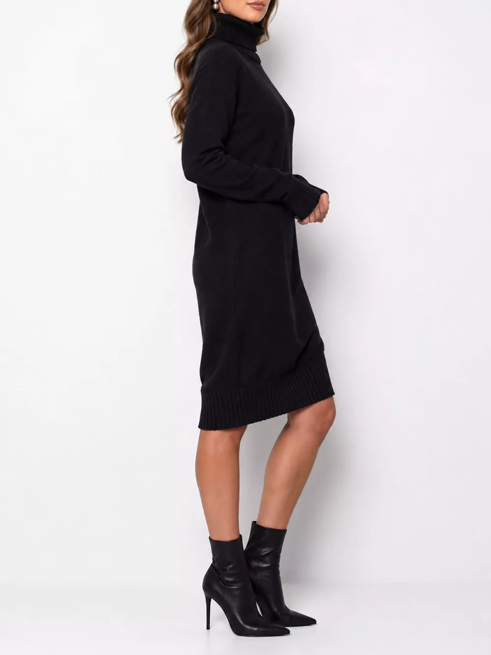 Turtleneck Ribbed Knit Sweater Dress, image 6