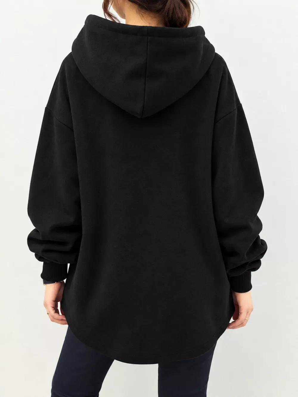 Full Size Drawstring Dropped Shoulder Hoodie Plus Size, image 3