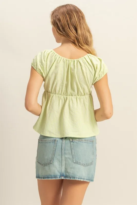 Gingham Scoop Neck Cap Sleeve Blouse, image 3