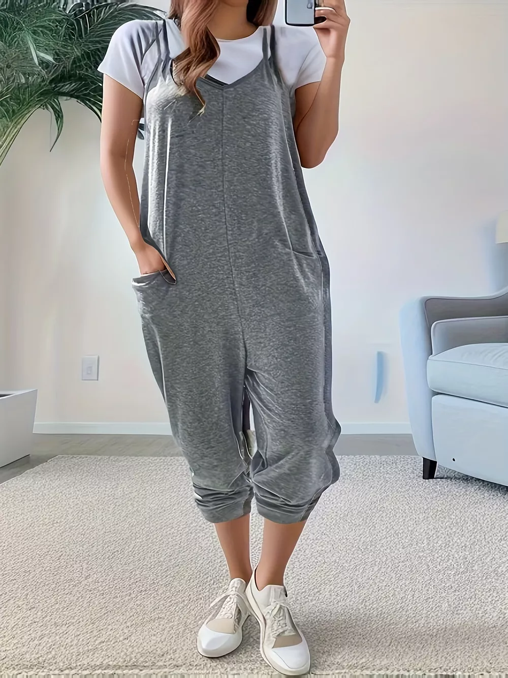 Casual Loose Fit Spaghetti Strap Jumpsuit, image 2