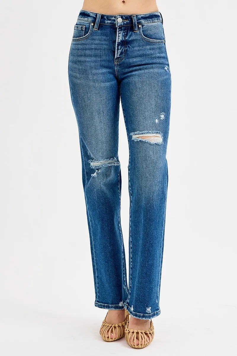 Full Size Tummy Control High Rise Straight Distressed Jeans Plus Size, image 6
