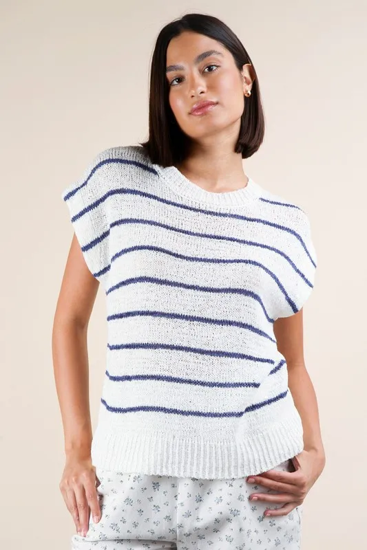 Striped Knit Sweater Vest Top, image 3
