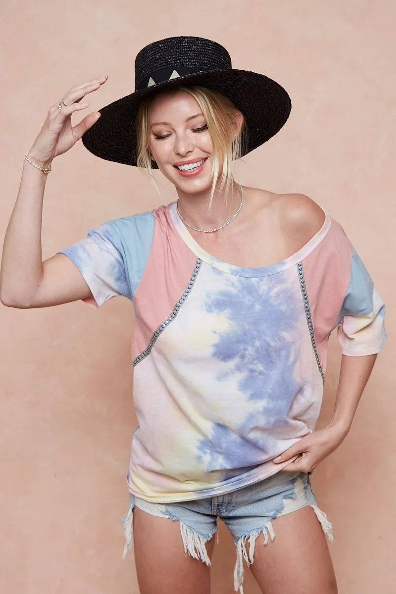 Tie Dye Printed Cotton Color Block T-Shirt, image 11