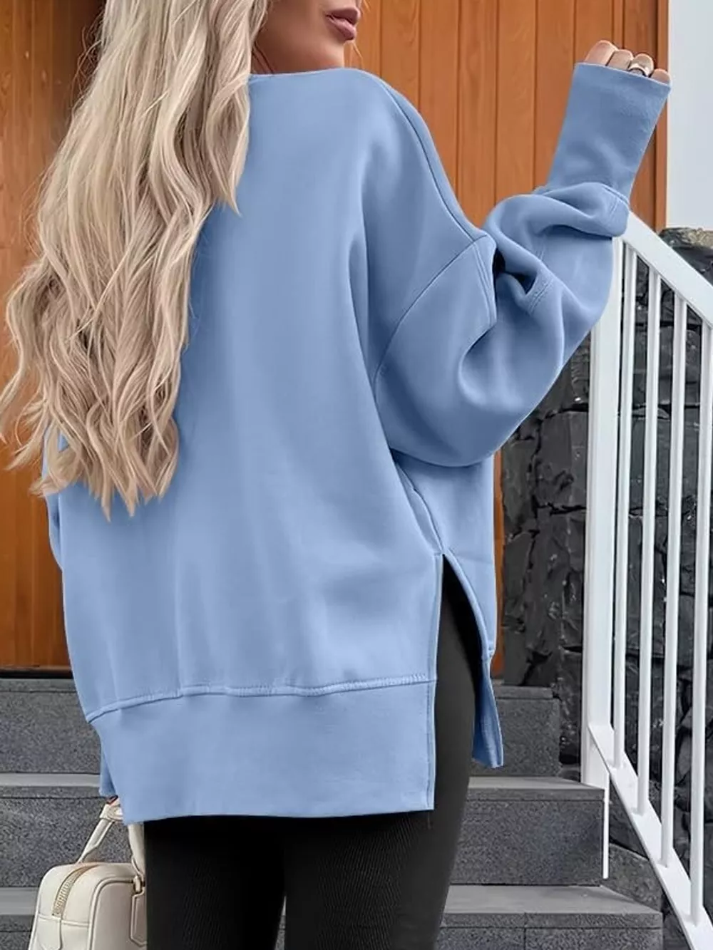 Oversized Crew Neck Sweatshirt with Side Slit, image 5