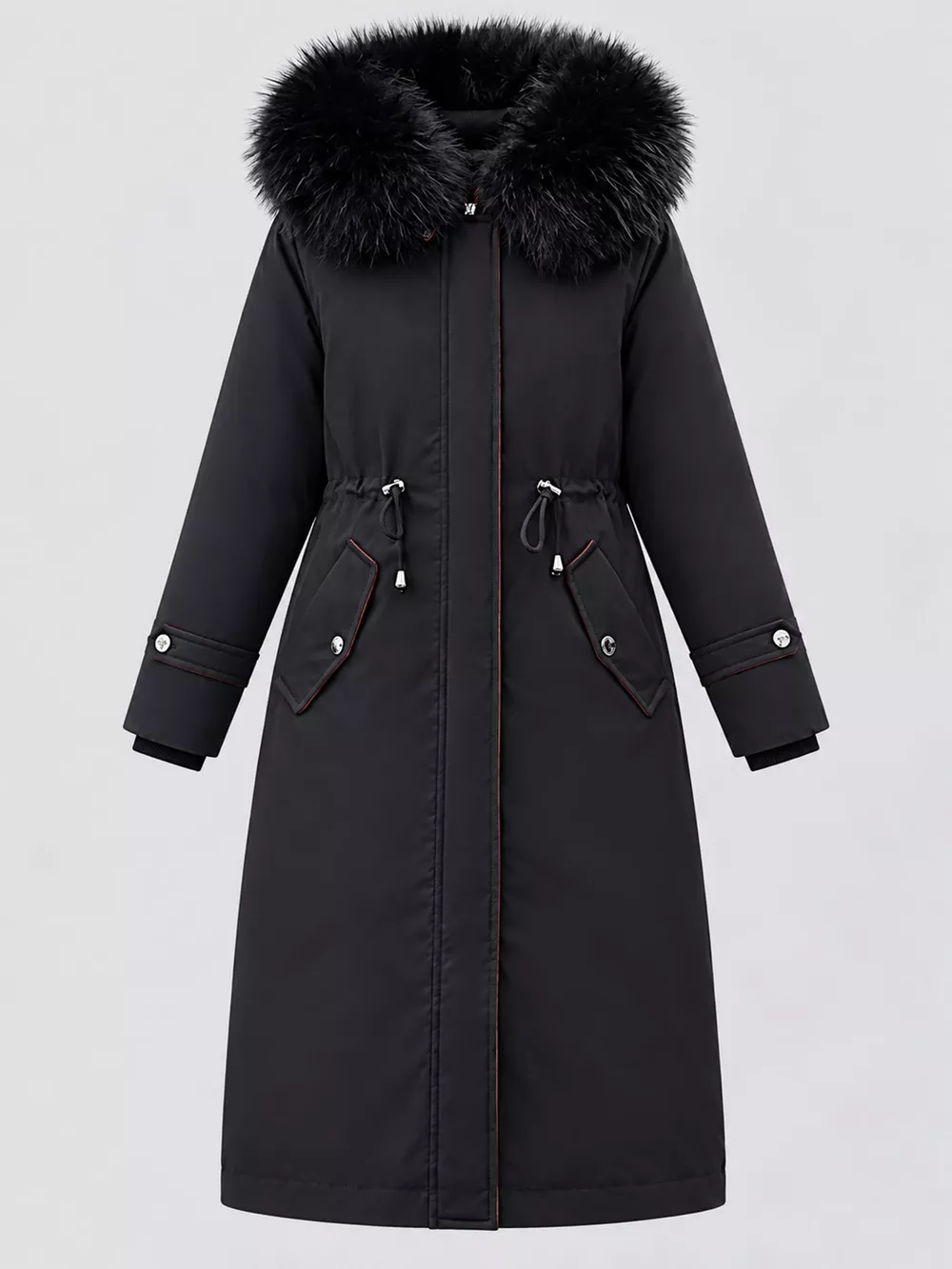 Plus Size Detachable Longline Hooded Parka with Faux Fur Trim and Drawstring Waist, image 12