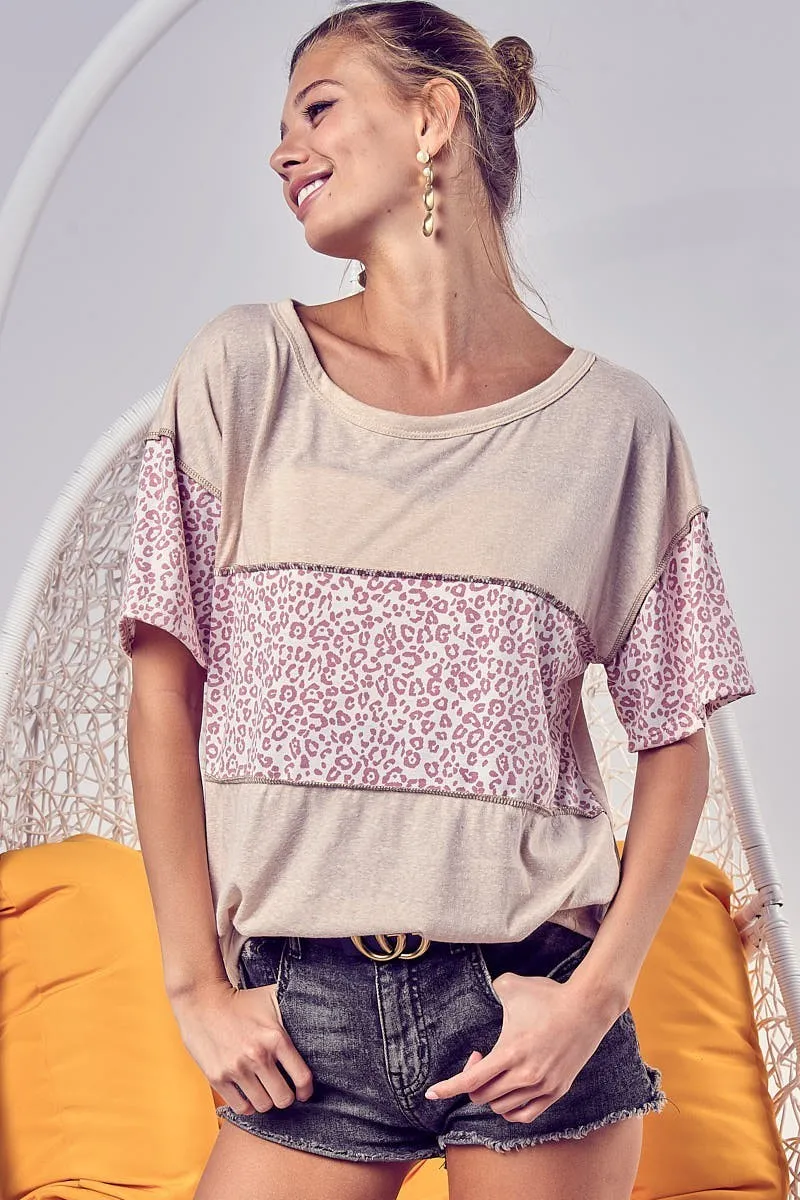Triblend Knit with Leopard Block Out Stitching, image 3