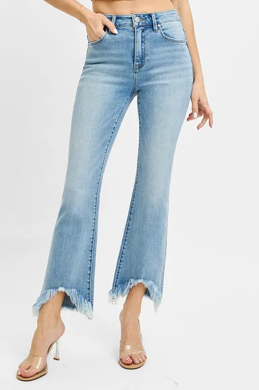 Full Size High Rise Crop Bootcut Fray Hem Jeans Plus Size, image 4
