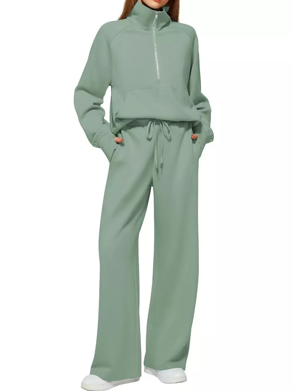 Half-Zip Sweatshirt and Wide-Leg Pants Set, image 49