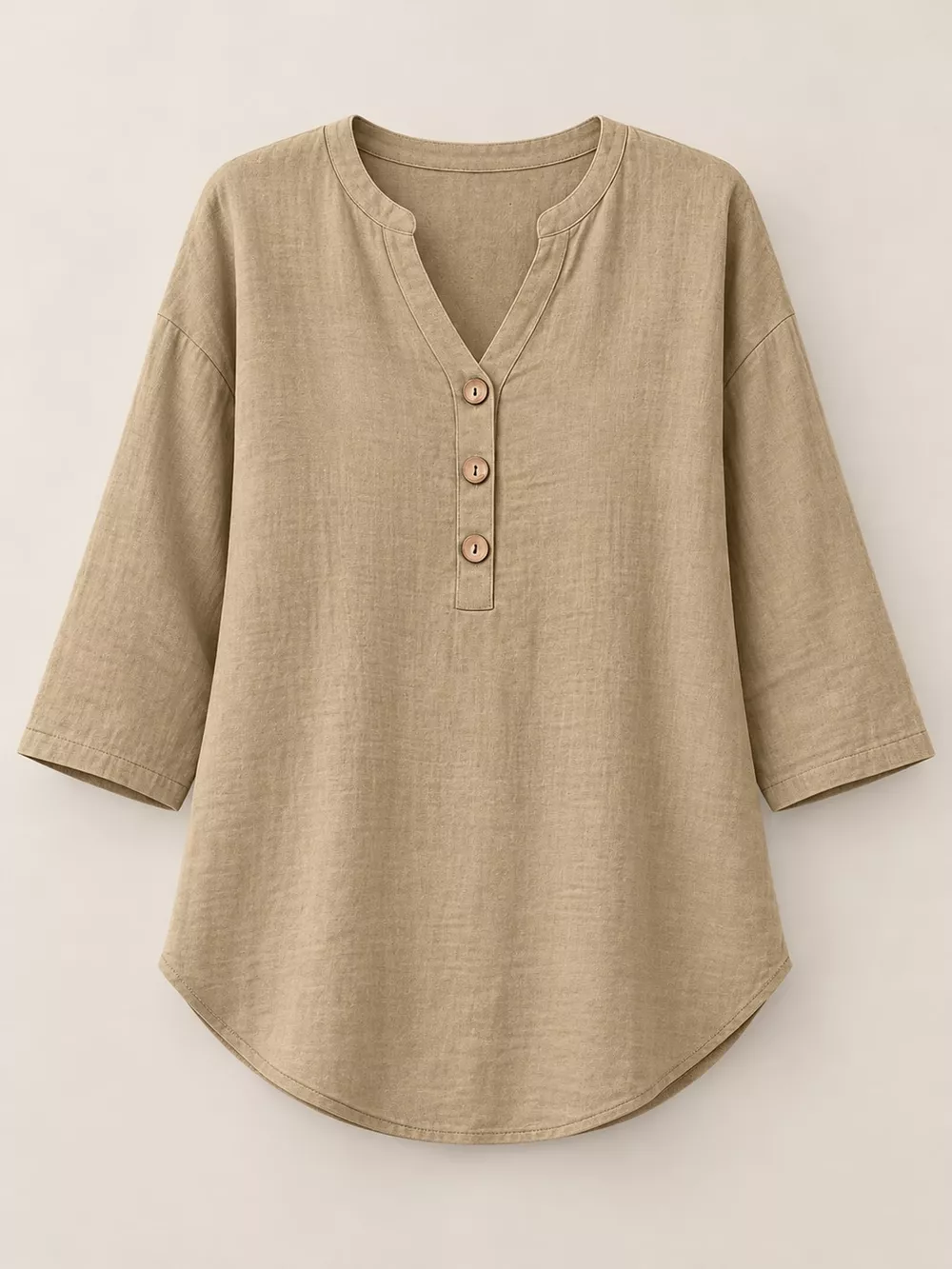 Full Size Button Detail Notched 3/4 Sleeve Blouse Plus Size, image 27