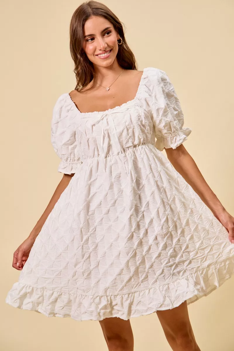 Texture Woven Ruching On Bust Mini Dress