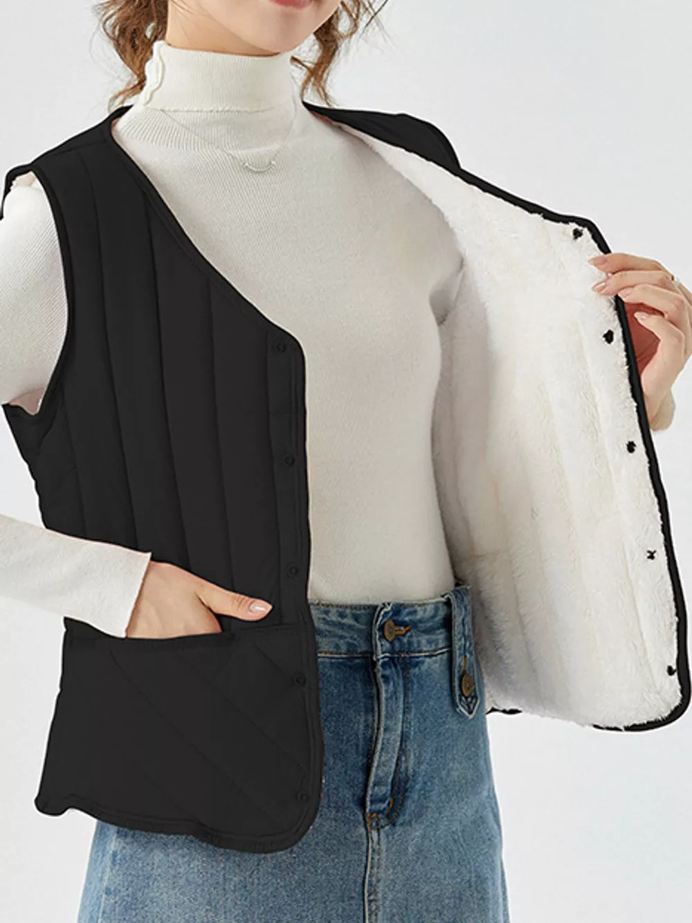 Full Size Quilted Button Up Vest Coat Plus Size, image 2