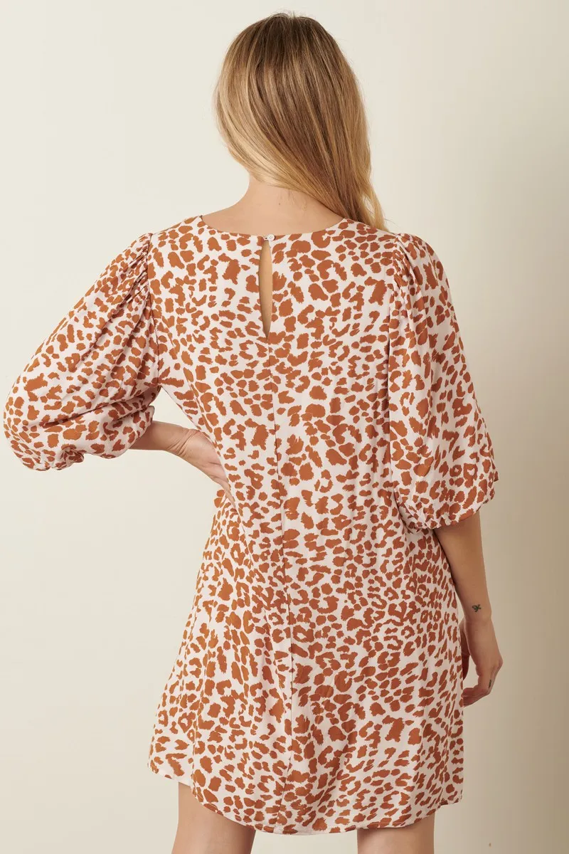 Animal Print Puff Sleeve Mini Dress, image 3