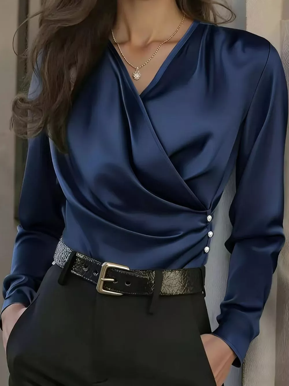 Satin Surplice Long Sleeve Blouse, image 22