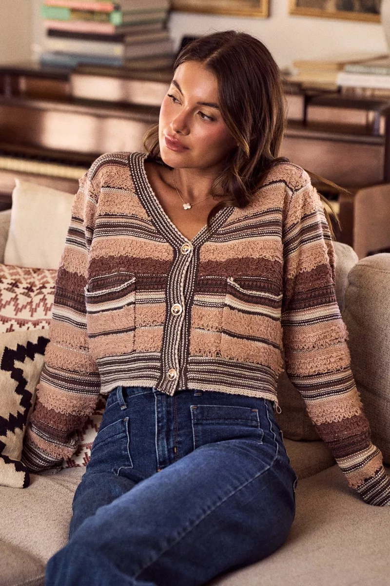 Textured Variegated Multi Color Cardigan, image 12