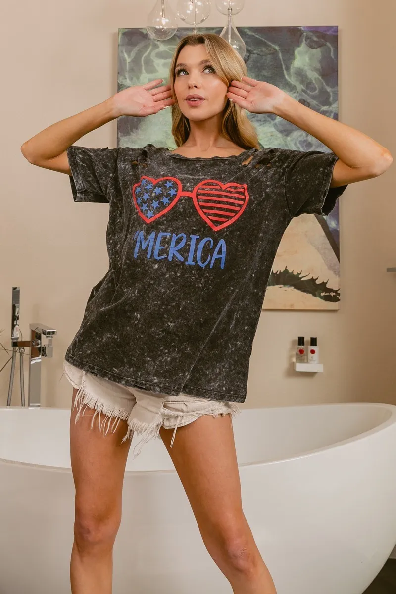 4th Of July Theme Mineral Washed Laser Cut Top, image 14