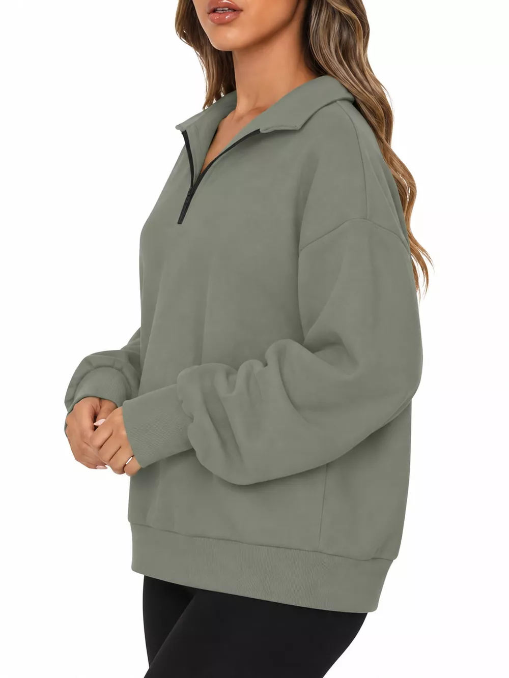 Full Size Quarter-Zip Dropped Shoulder Sweatshirt Plus Size, image 2