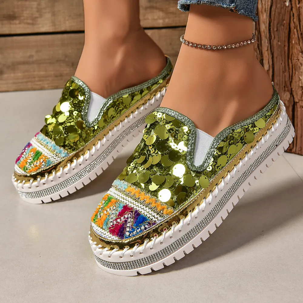 Sequin Round Toe Platform Loafers, image 19