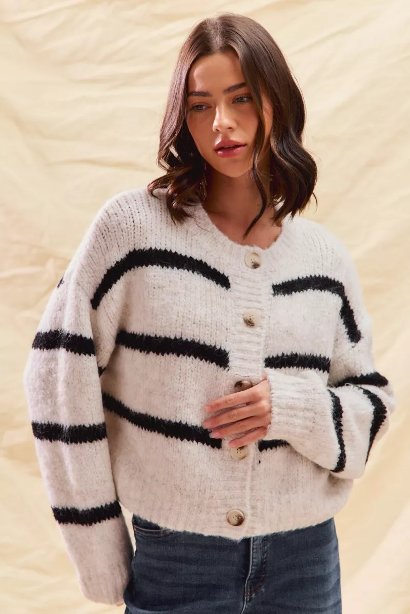 Stripe Soft Touch Button Cozy Sweater Cardigan, image 13