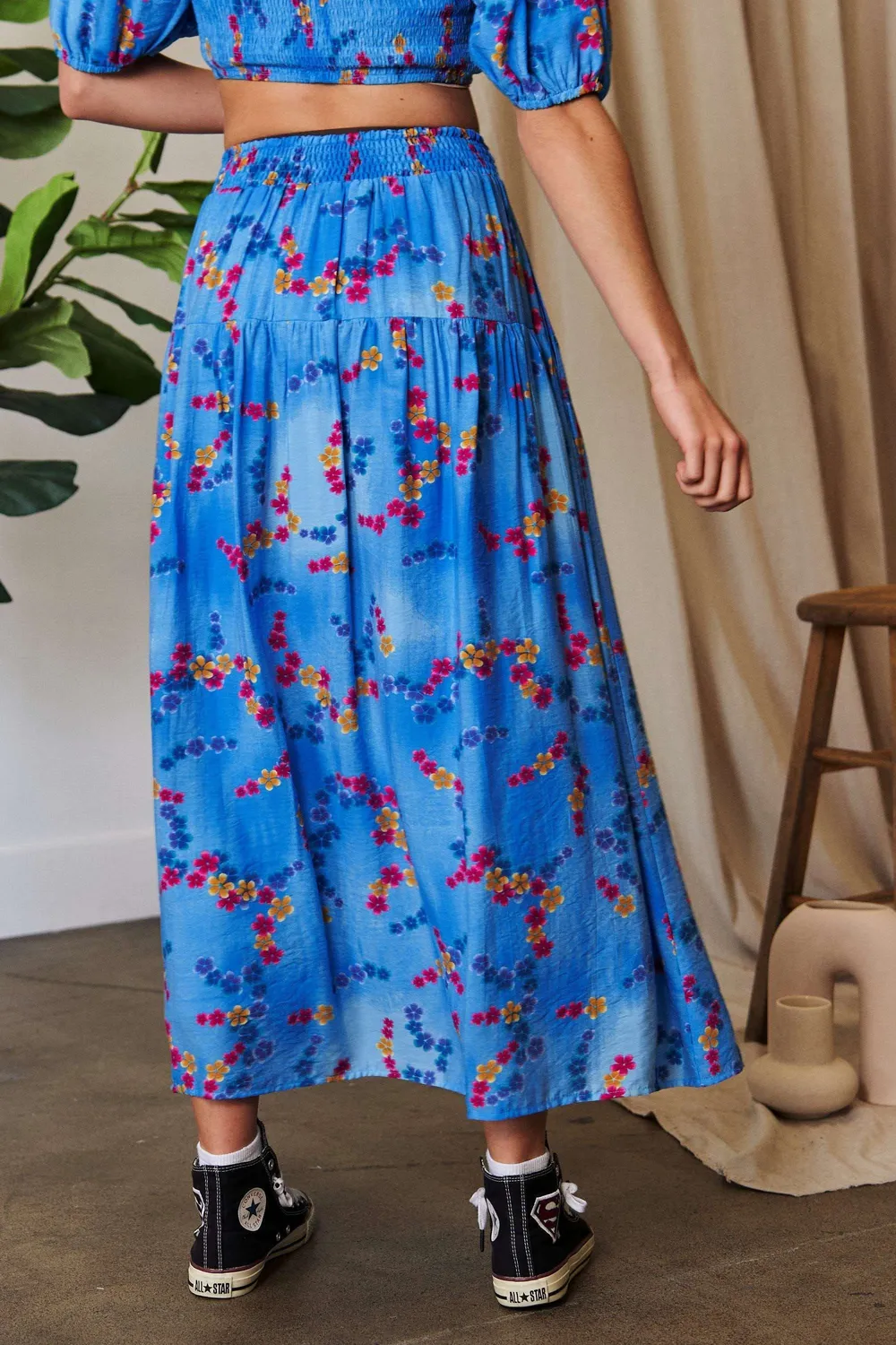 Printed Smocking Waistband Ruffled Maxi Skirt, image 6