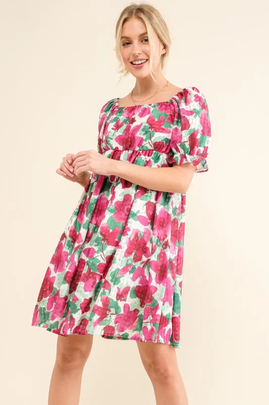 Smocked Floral Ruffle Short Sleeve Mini Dress, image 6