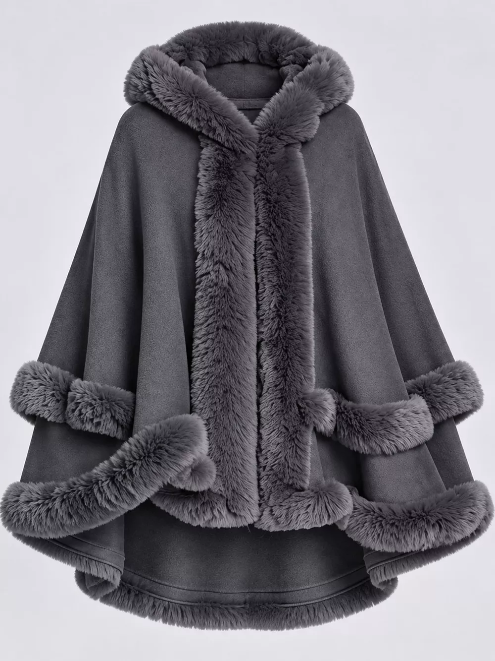 Faux Fur Trimmed Hooded Cape, image 10