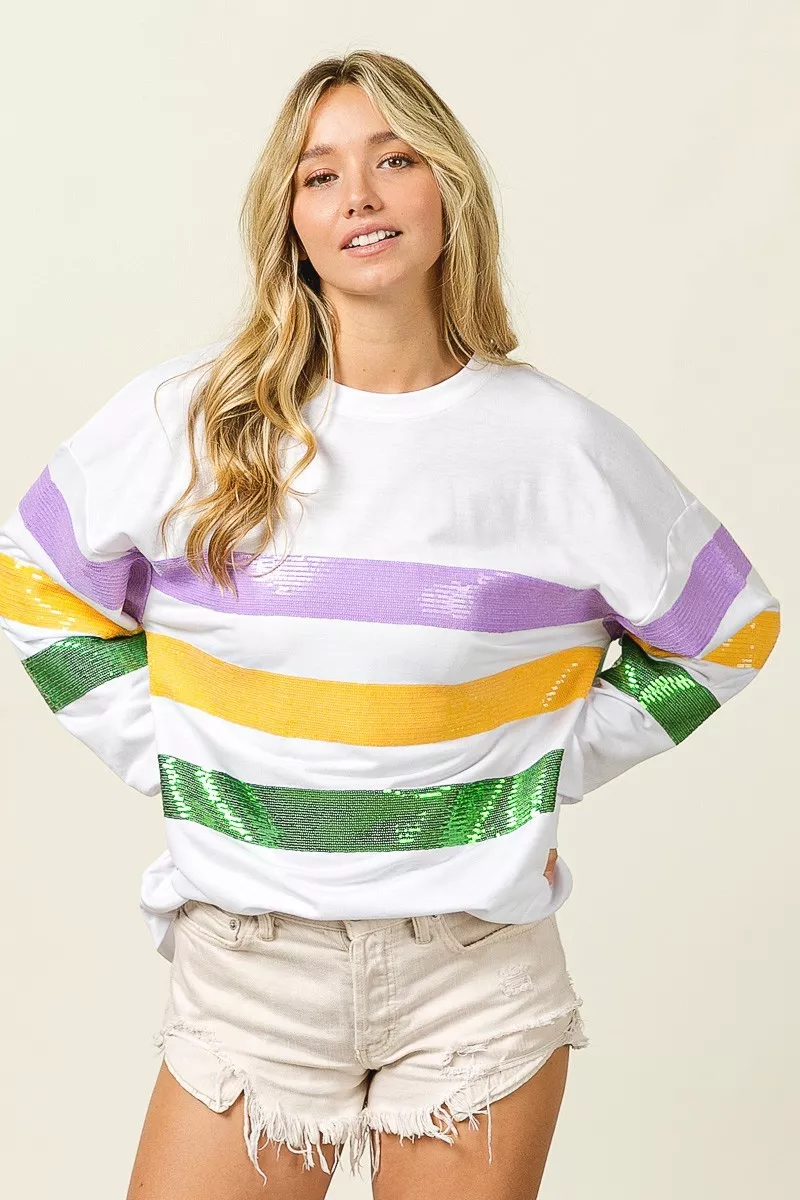 Sequin Mardi Gras Striped Round Neck Sweatshirt, image 16