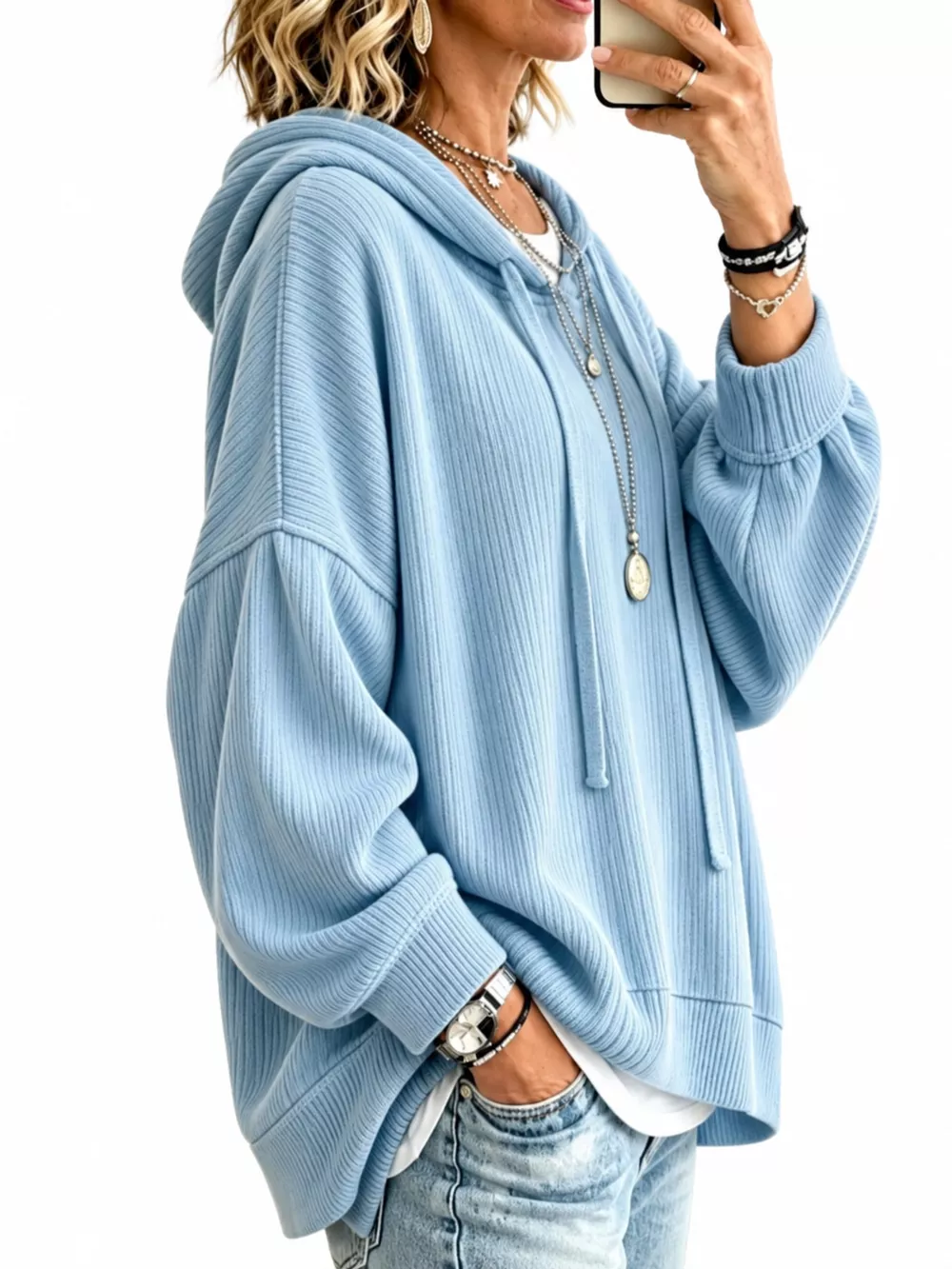 Drawstring Dropped Shoulder Hoodie, image 27