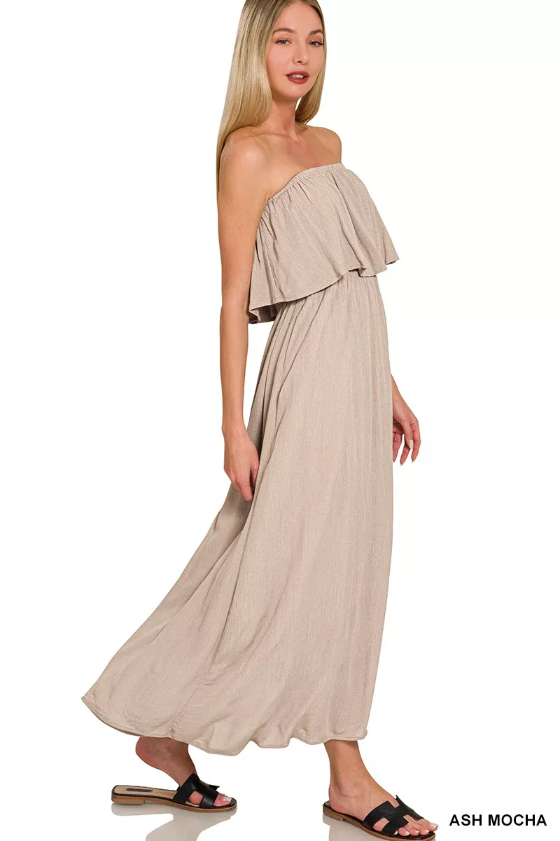 Woven Crinkle Strapless Maxi Dress, image 6