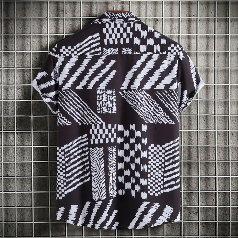 Men's Plus Size Geometric Pattern Short Sleeve Button-Up Shirt, image 2