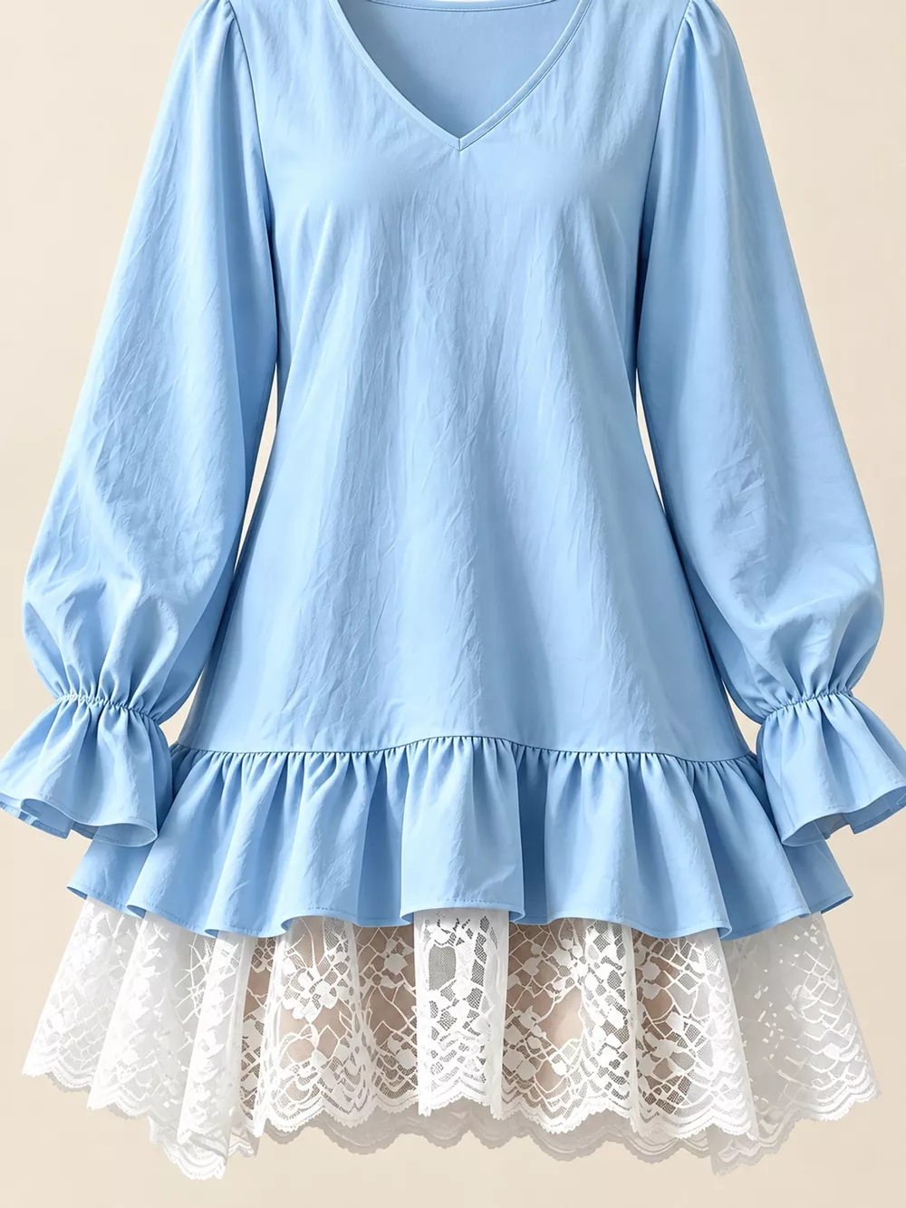 Lace Hem V-Neck Flounce Sleeve Dress, image 30