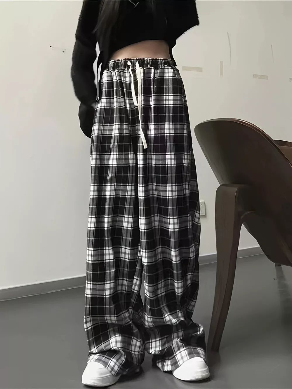Plaid High Waist Wide Leg Pants