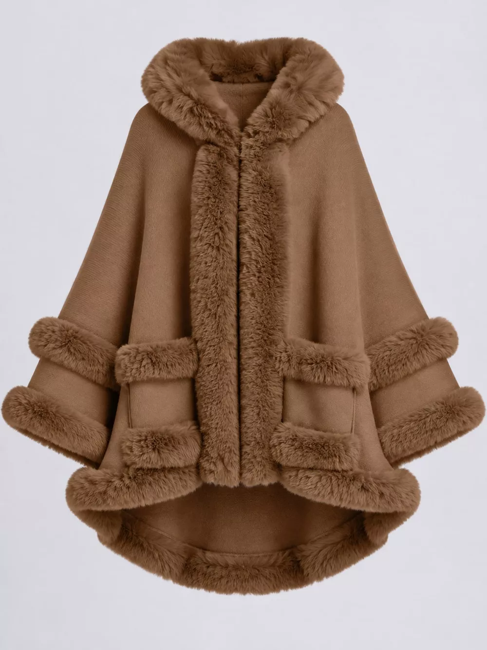 Faux Fur Trimmed Hooded Cape, image 32