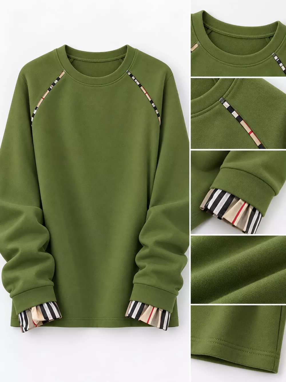 Plaid-Trimmed Crew Neck Sweatshirt, image 13